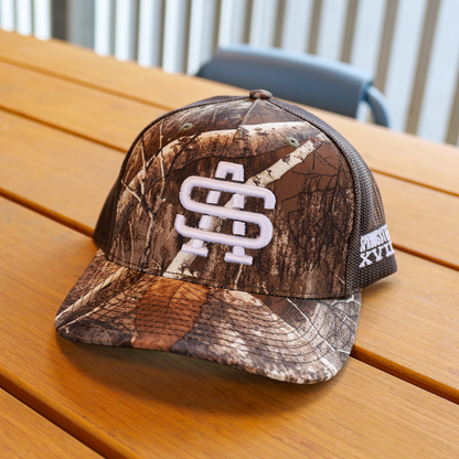 interlock logo camo trucker